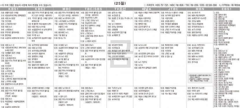 11월25일(금) TV 편성표