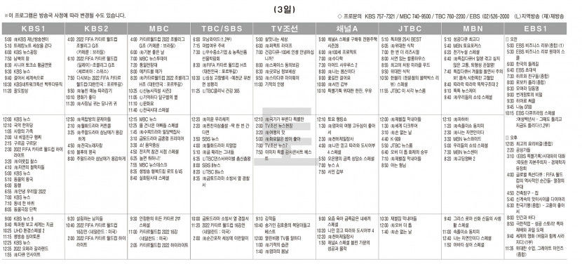 12월3일(토) TV 편성표