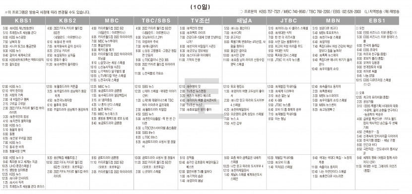 12월10일(토) TV 편성표