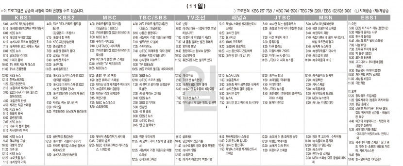 12월11일(일) TV 편성표