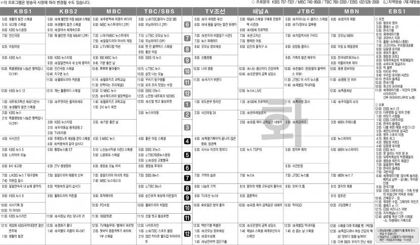 12월13일(화) TV 편성표