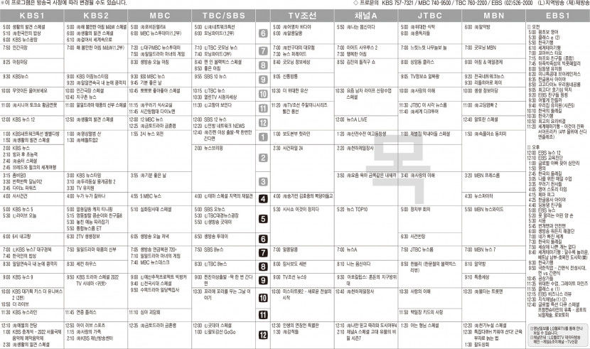 12월22일(목) TV 편성표