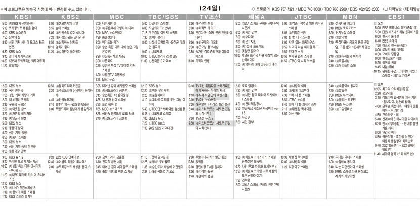12월24일(토) TV 편성표