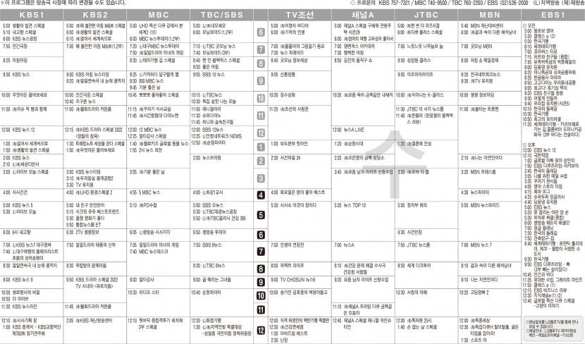 12월28일(수) TV 편성표