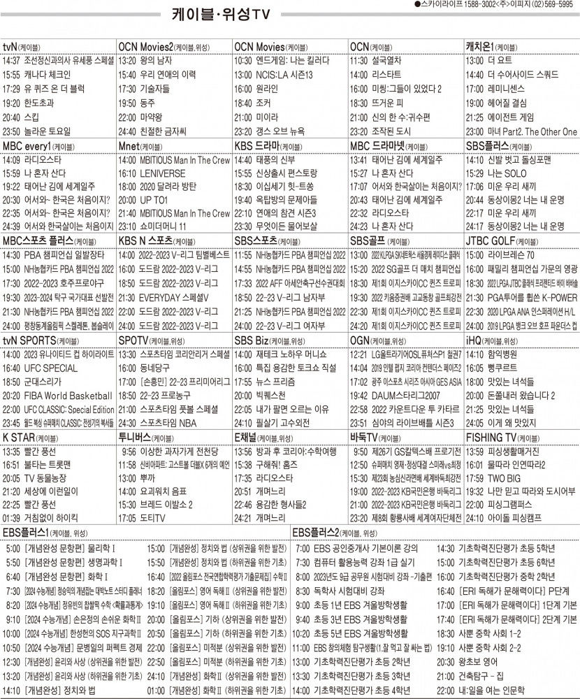 1월5일(목) TV 편성표