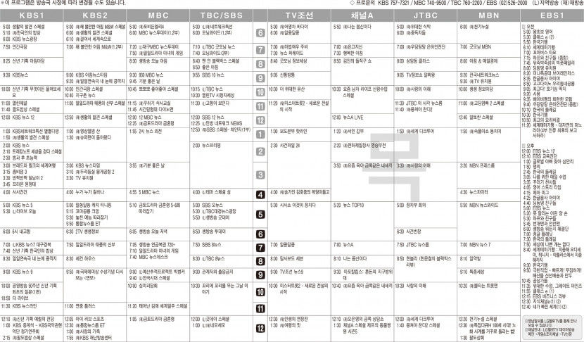 1월5일(목) 케이블·위성TV 편성표