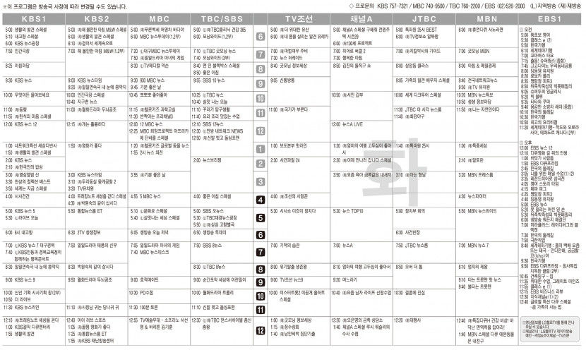 1월10일(화) TV 편성표