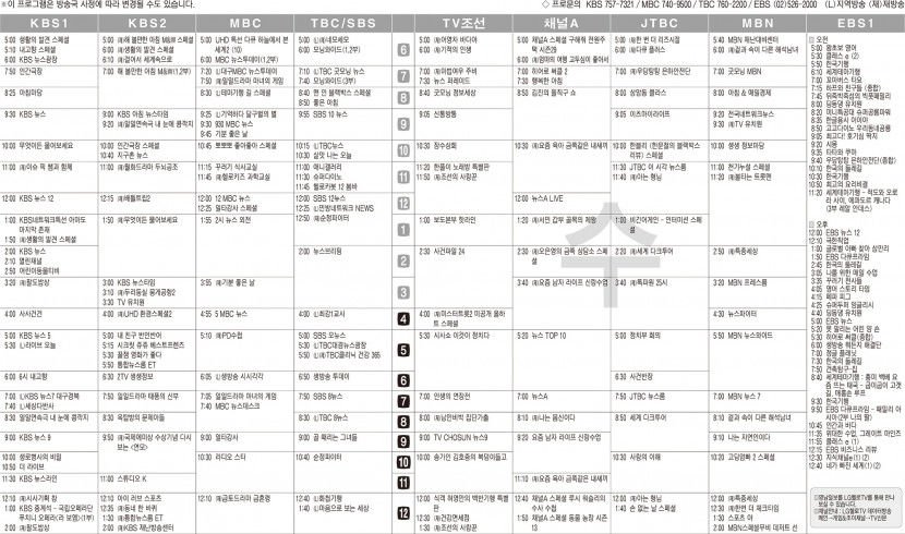 1월11일(수) TV 편성표