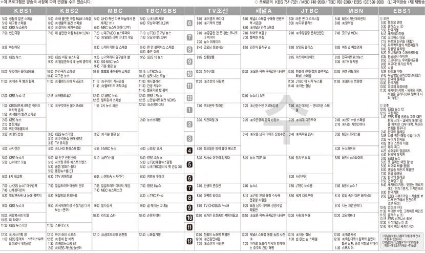1월18일(수) TV 편성표