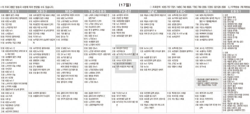 2월17일(금) TV 편성표