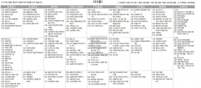 2월25일(토) TV 편성표
