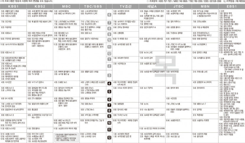 3월9일(목) TV 편성표