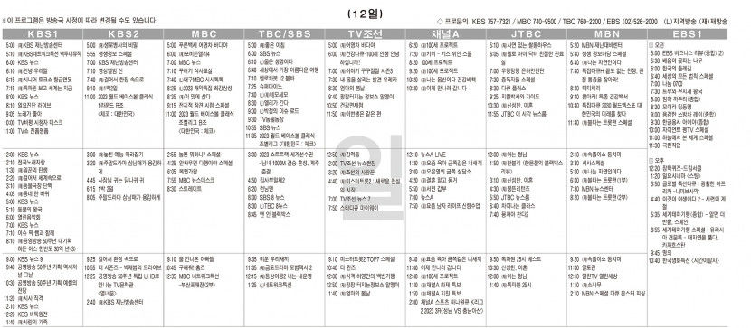 3월12일(일) TV 편성표