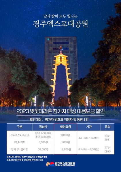 경주벚꽃마라톤 뛰고 엑스포대공원 이용 요금 할인도 받으세요