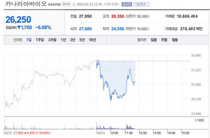 감사의견 한정 카나리아바이오, 주가 하한·상한 널뛰기