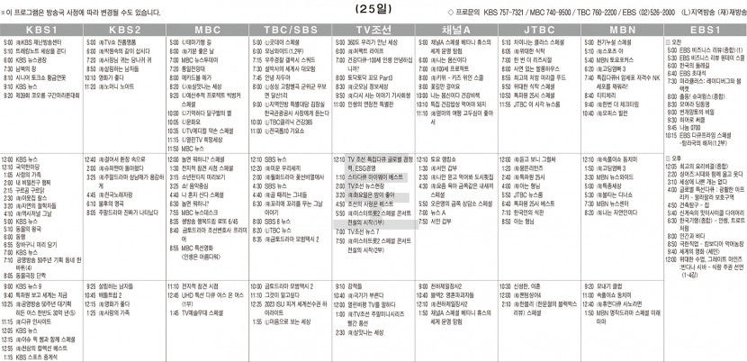 3월25일(토) TV 편성표
