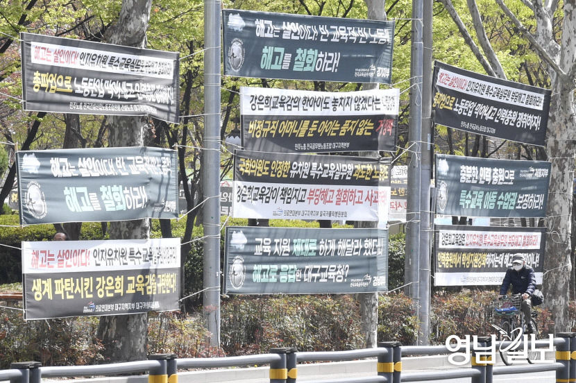 [포토뉴스] 현수막으로 도배된 대구시교육청 일대