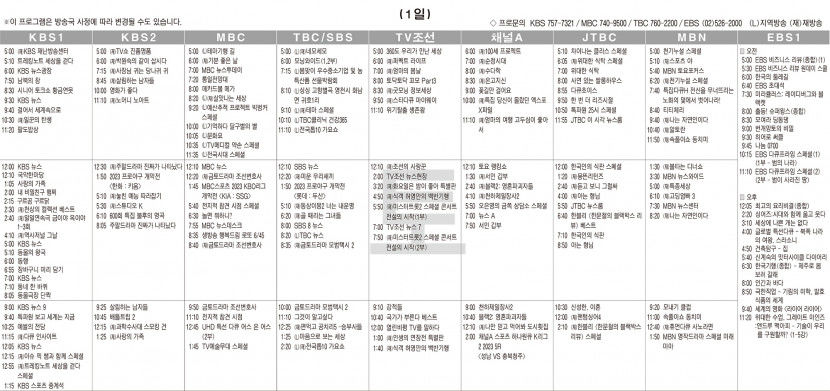 4월1일(토) TV 편성표