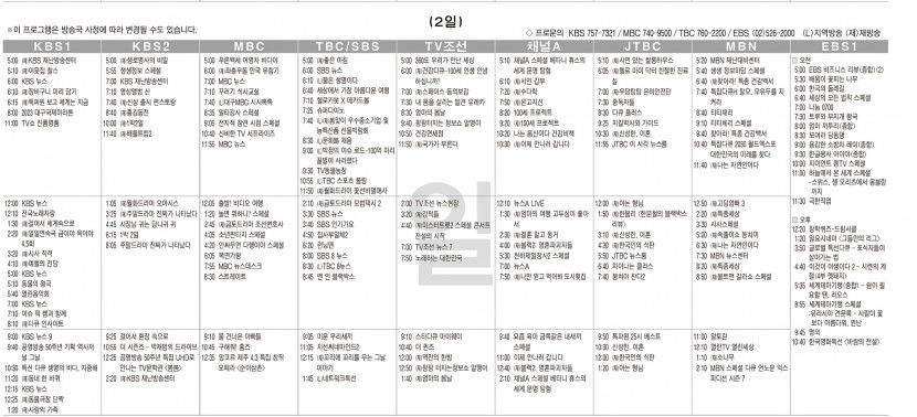4월2일(일) TV 편성표