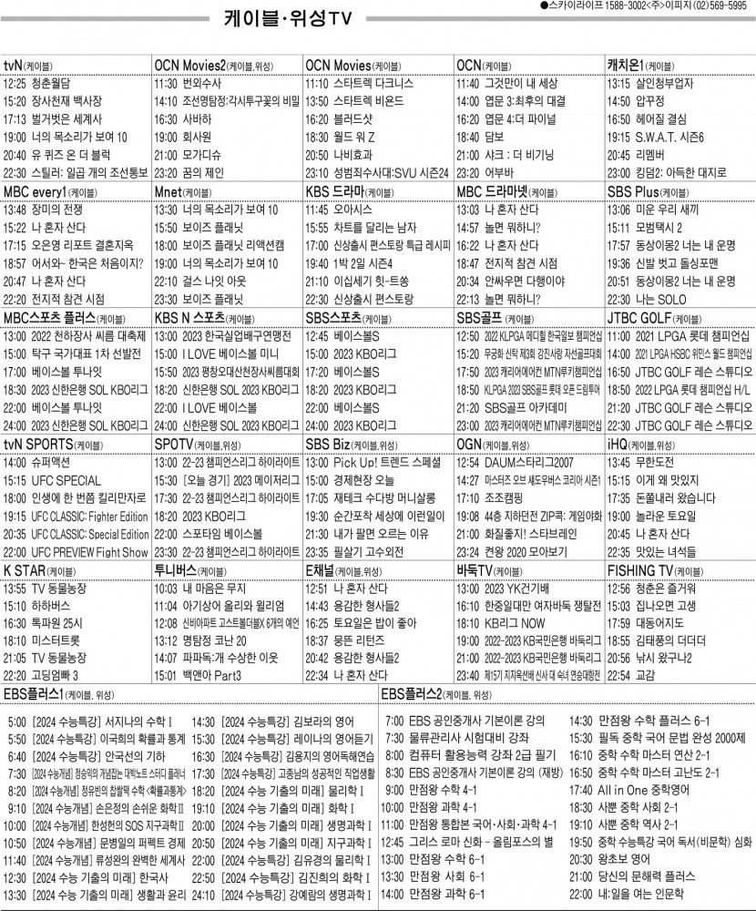 4월12일(수) 케이블·위성TV 편성표