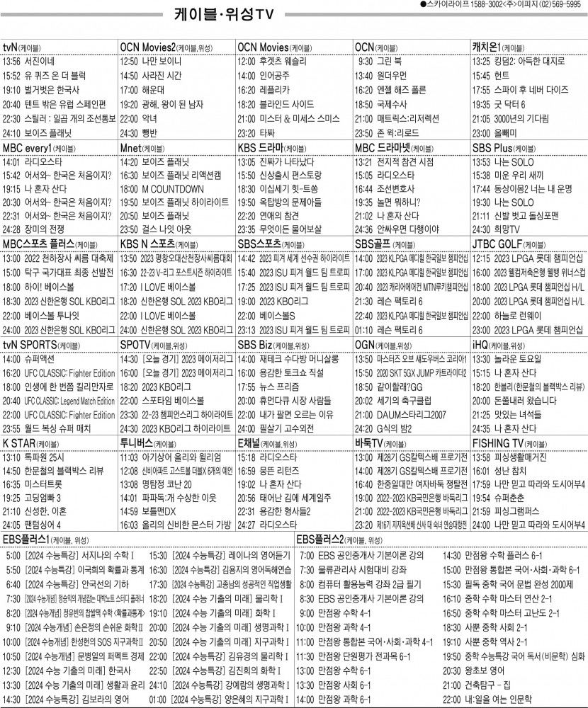 4월13일(목) 케이블·위성TV 편성표
