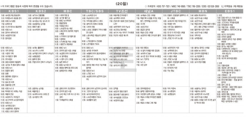 5월20일(토) TV 편성표