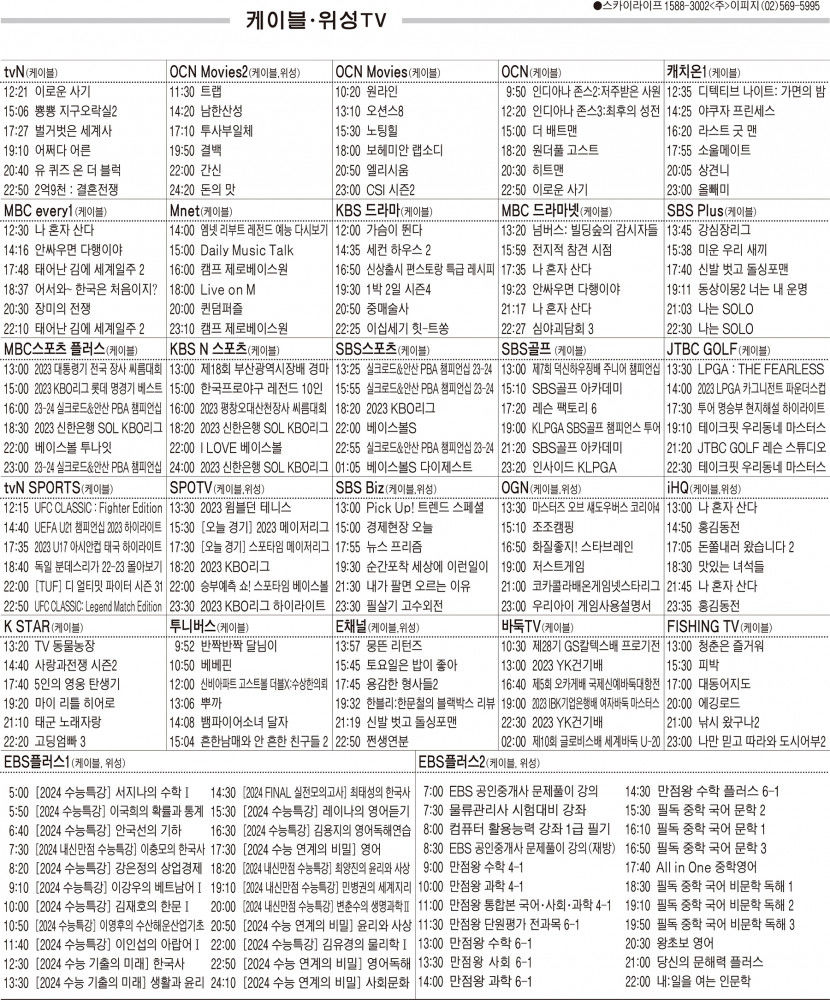 7월5일(수) 케이블·위성TV 편성표