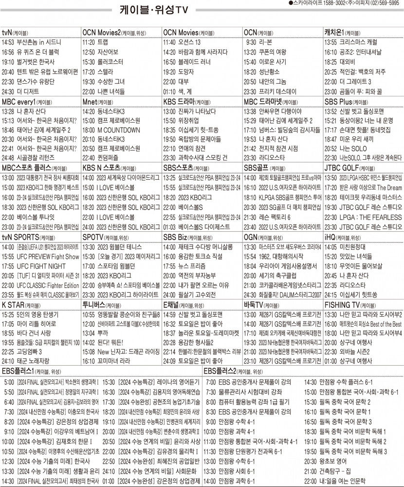 7월6일(목) 케이블·위성TV 편성표