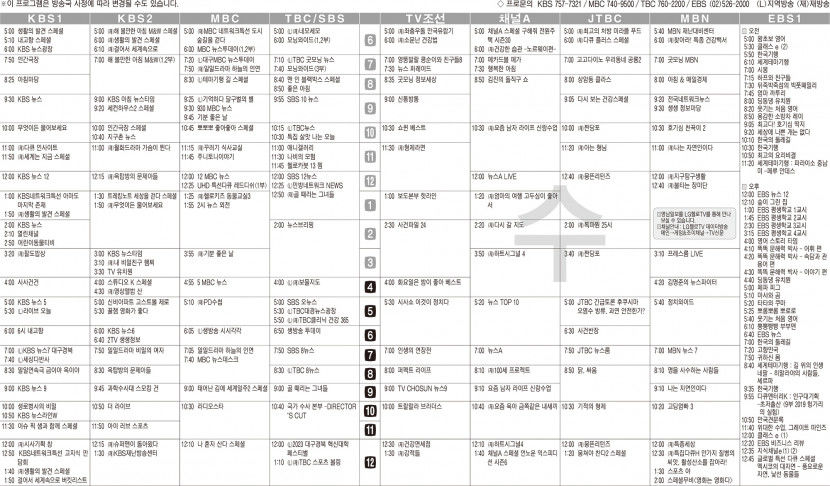 7월12일(수) TV 편성표