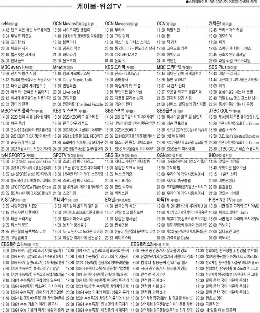 7월18일(화) 케이블·위성TV 편성표