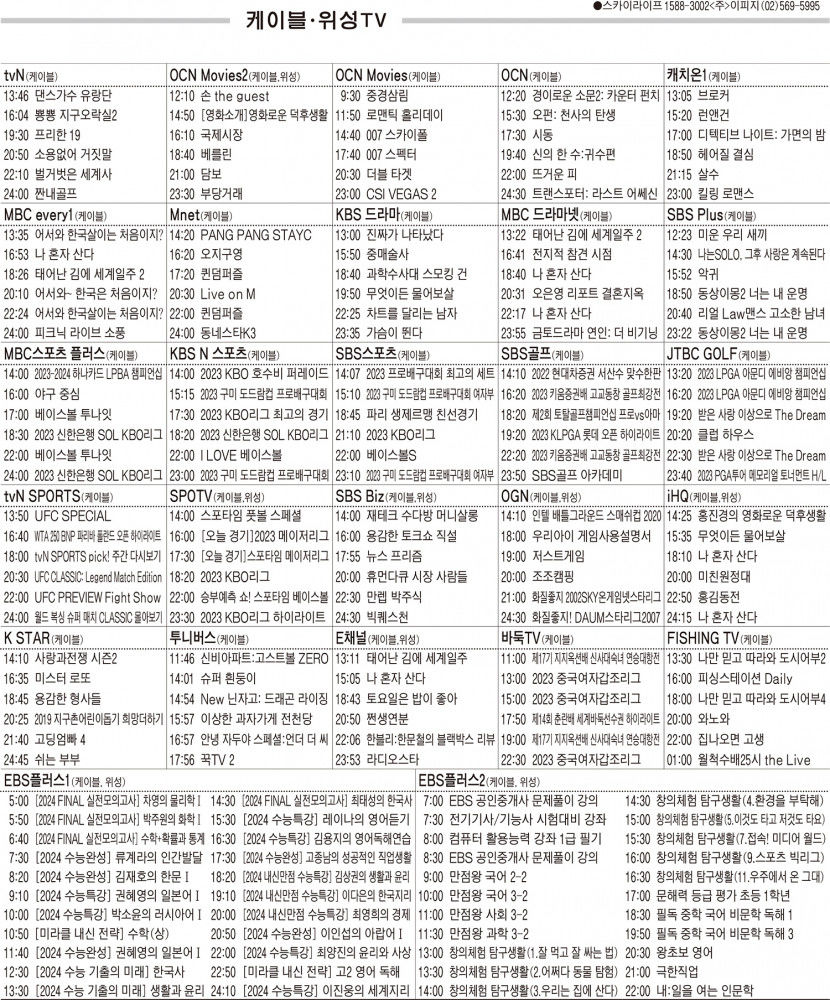8월1일(화) 케이블·위성TV 편성표