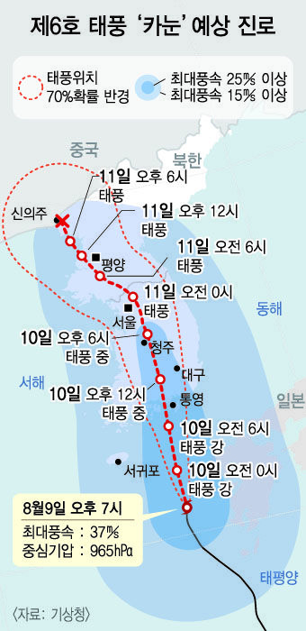대구경북 오후 1시 전후 카눈 최대 고비