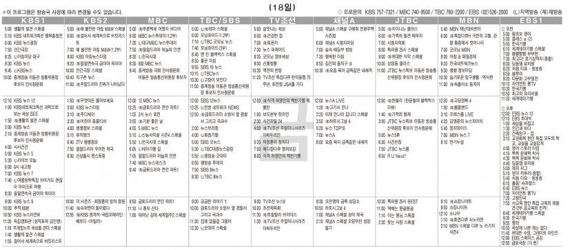 8월18일(금) TV 편성표