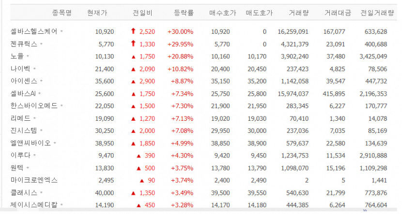 셀바스헬스케어 상한가, 노을·나이벡·아이센스·셀바스AI·한스바이오 등 건강관리장비와용품 관련주 급등