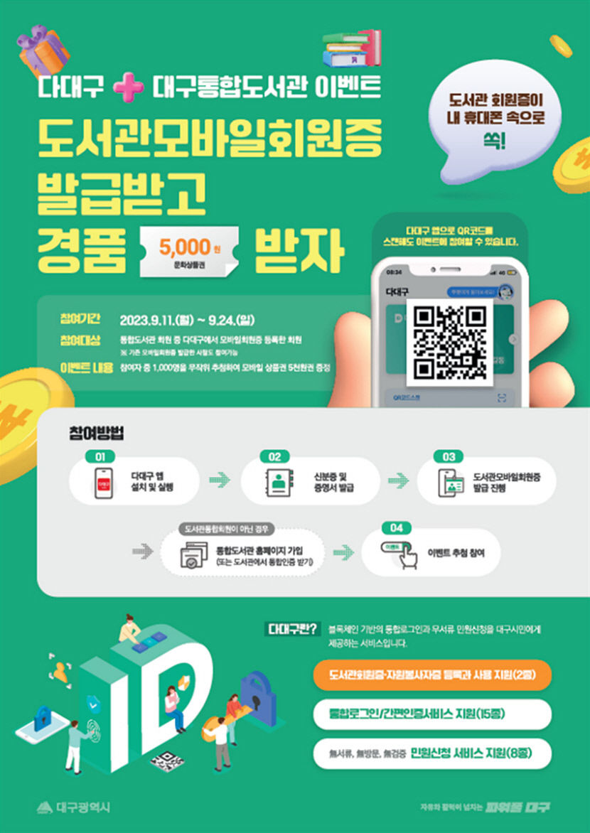 공공서비스 플랫폼 다대구, 통합도서관 회원 대상 상품권 증정 이벤트