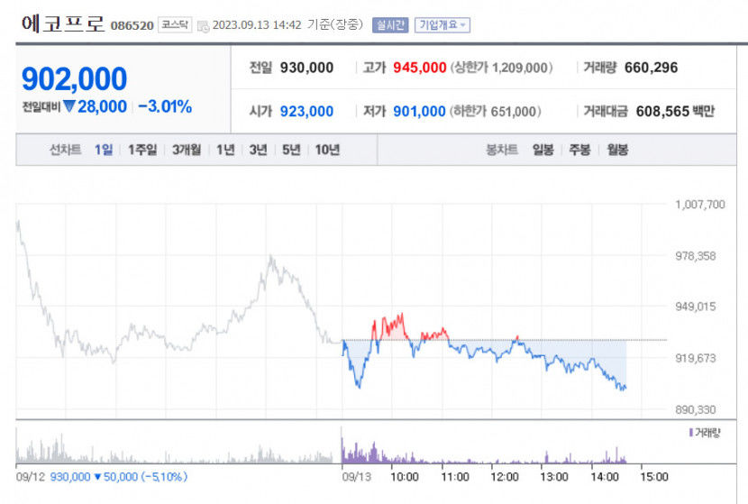 에코프로 이달 들어 26% 하락…에코프로비엠·POSCO홀딩스 등 흔들리는 이차전지