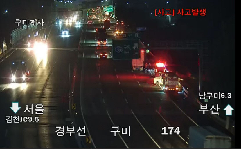 경부고속도로 구미 구간 두건 추돌사고, 1명 사망, 8명 부상