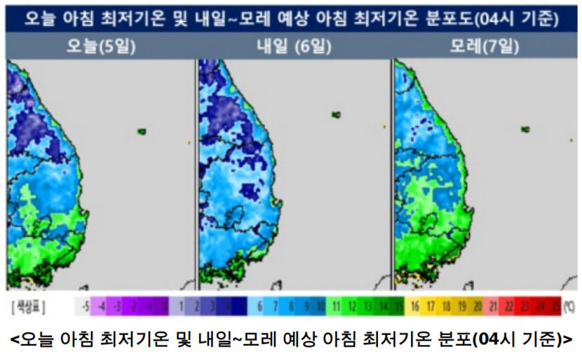 아침 기온 5℃ 내외로 뚝↓…경북엔 서리·얼음 가능성도