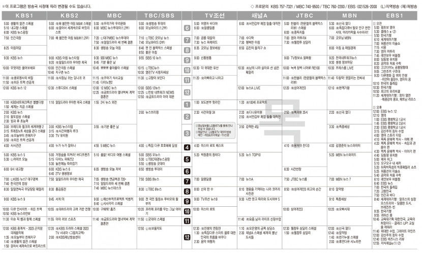 12월14일(목) 케이블·위성TV 편성표