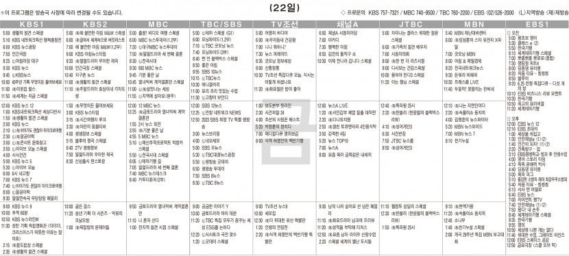 12월22일(금) TV 편성표