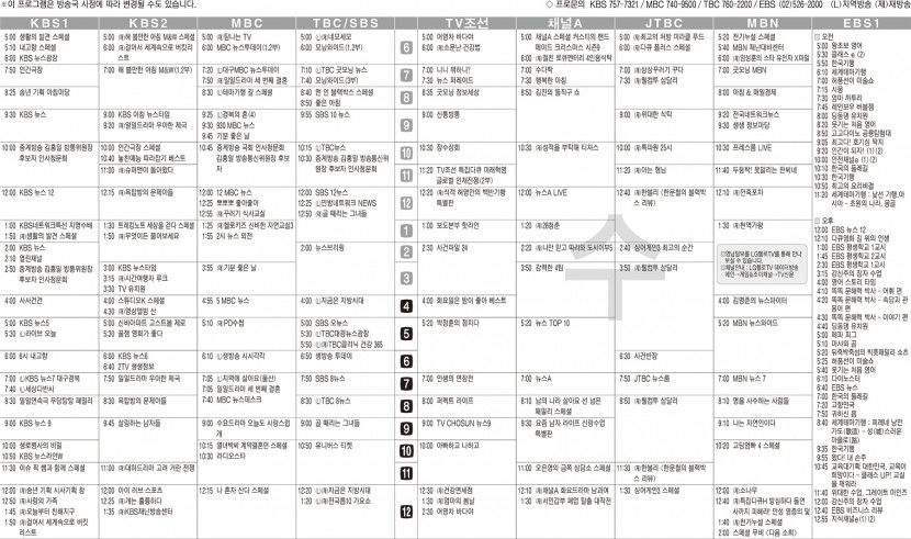 12월27일(수) TV 편성표