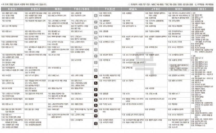 1월4일(목) TV 편성표