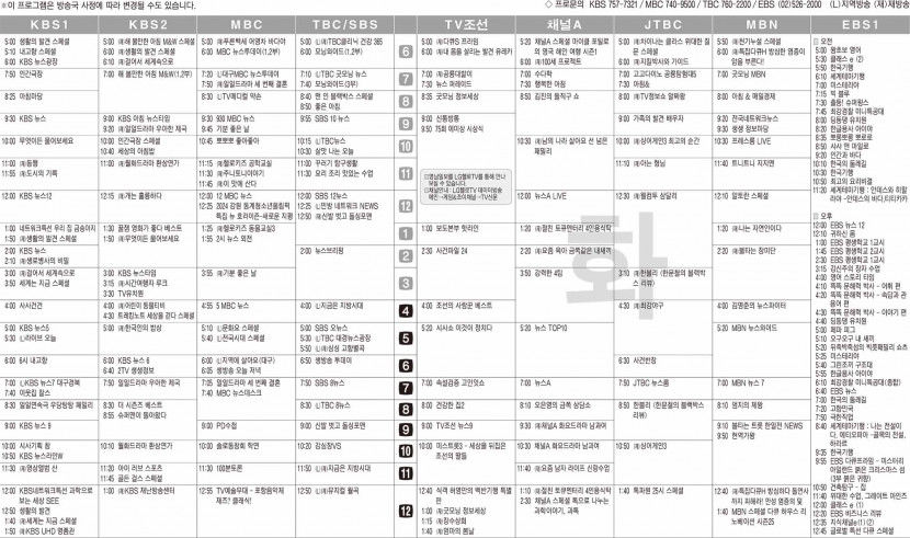 1월16일(화) TV 편성표