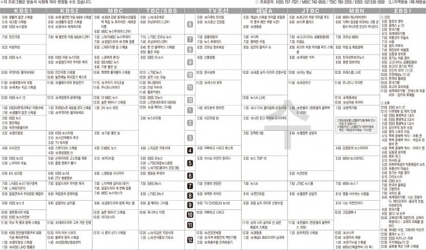 1월18일(목) TV 편성표