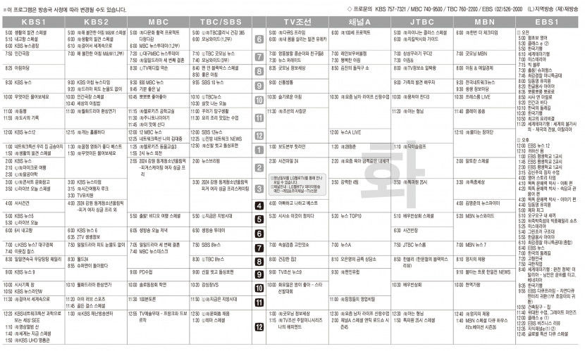 1월30일(화) TV 편성표