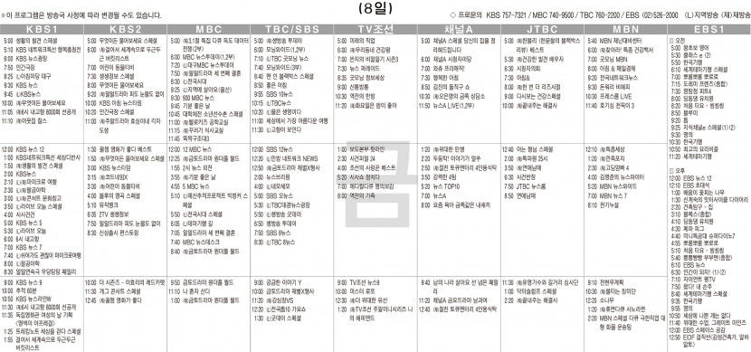 3월8일(금) TV 편성표