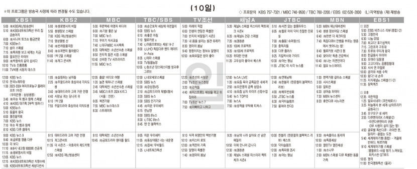 3월10일(일) TV 편성표