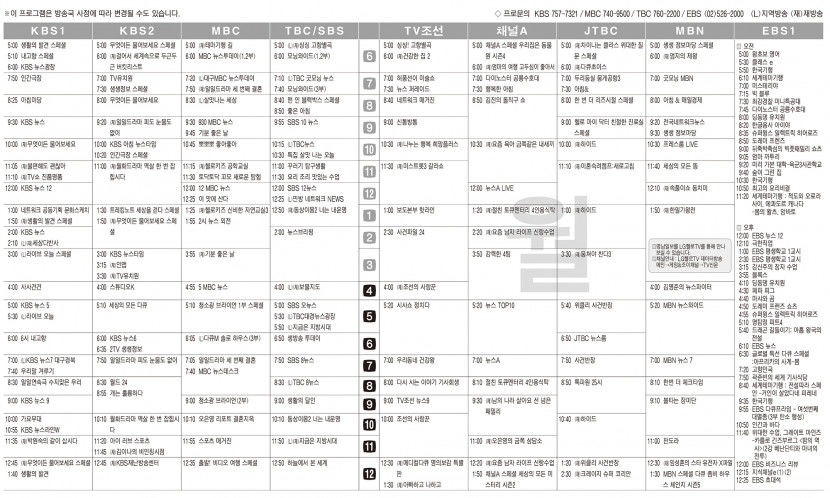 4월8일(월) TV 편성표