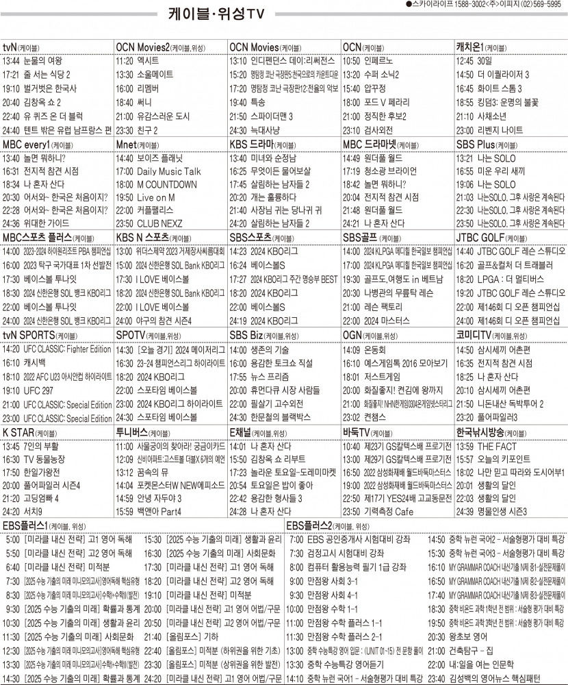 4월11일(목) 케이블·위성TV 편성표