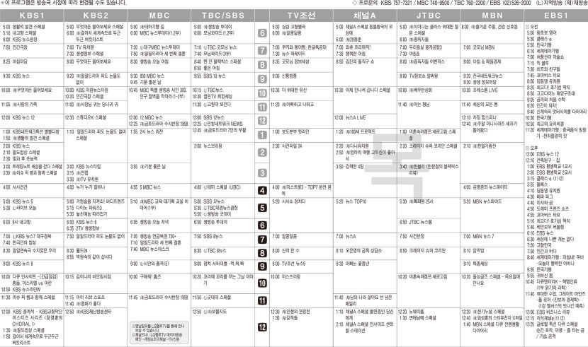 4월25일(목) TV 편성표